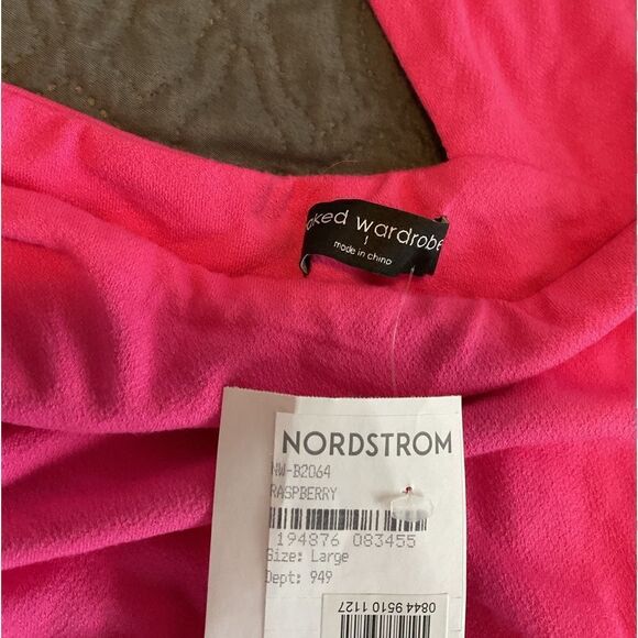 Naked Wardrobe Raspberry Pink Off the Shoulder Cut Out Bodysuit Size L - Picture 5 of 7